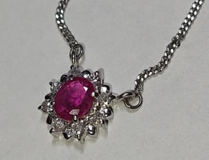 Solid platinum 0.49 carat natural ruby diamond necklace 3.43 grams - 16" - Picture 1 of 22