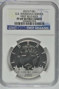 2015 P MARSHAL SILVER DOLLAR $1 NGC PF69 FIRST RELEASES - Picture 1 of 5