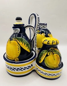 Vintage San Gimignano Italy Hand Painted Oil & Vinegar , Salt Pepper Set Signed. - Picture 1 of 24