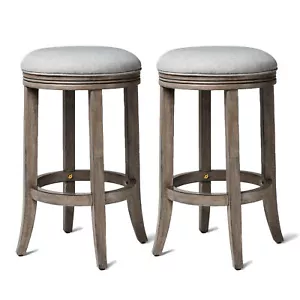 Maven Lane Eva Counter Stool, Reclaimed Oak Finish w/ Ash Grey Fabric, Set of 2 - Picture 1 of 6