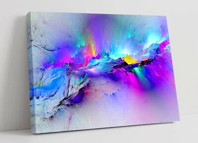 ABSTRACT RAINBOW EXPLOSION -DEEP FRAMED CANVAS WALL ART PICTURE PAPER PRINT- - Image 1 of 4