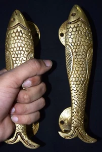 Nautical Door Handle Brass Fish Figure Door Handle Cupboard Almirah Door Handle - Picture 1 of 7