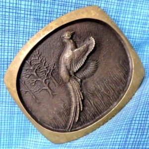 Pheasant Belt Buckle Bird Hunter Sportsman Bronze Vtg 70s SL Knight .TAZ577 - Picture 1 of 8