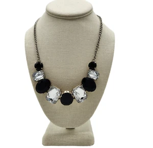 VTG Silver-tone Black Oval Clear Rectangular Necklace Chain Bib Dressy Statement - Picture 1 of 6