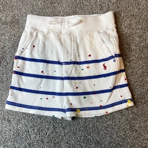 Polo Ralph Lauren Shorts Boys 4T White Blue Striped Paint Splatter Casual Summer - Picture 1 of 13