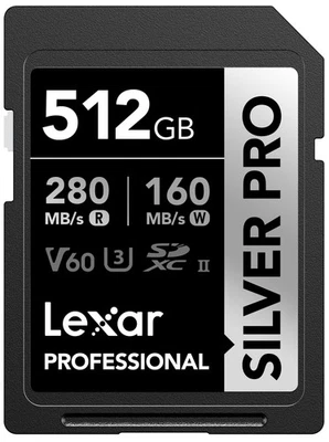 512GB Professional SILVER PRO SD Card, UHS-II, C10, U3, V60, Full HD, 4K, Up ... - Image 1 of 4