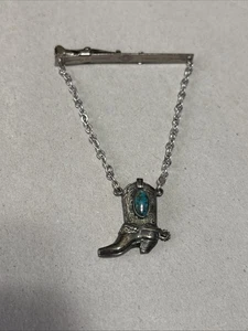 Fred Harvey Era~Turquoise & Sterling Silver COWBOY BOOT Tie Clip - Picture 1 of 3