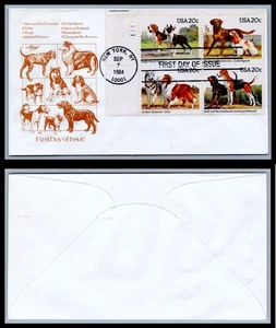 US FDC # 2098-2101 20c DOGS  Artmaster PlATE BLOCK UL 1984, 9Q2782 - Picture 1 of 1