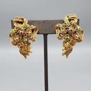 Oscar de la Renta SignePastel Cristal Pavé Flor Cinta Tono Dorado Clip Pendientes - Imagen 1 de 11