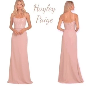 Hayley Paige Occasions Dusty Rose Pink Evening Event Maxi Dress NWT Size 14 - Picture 1 of 14
