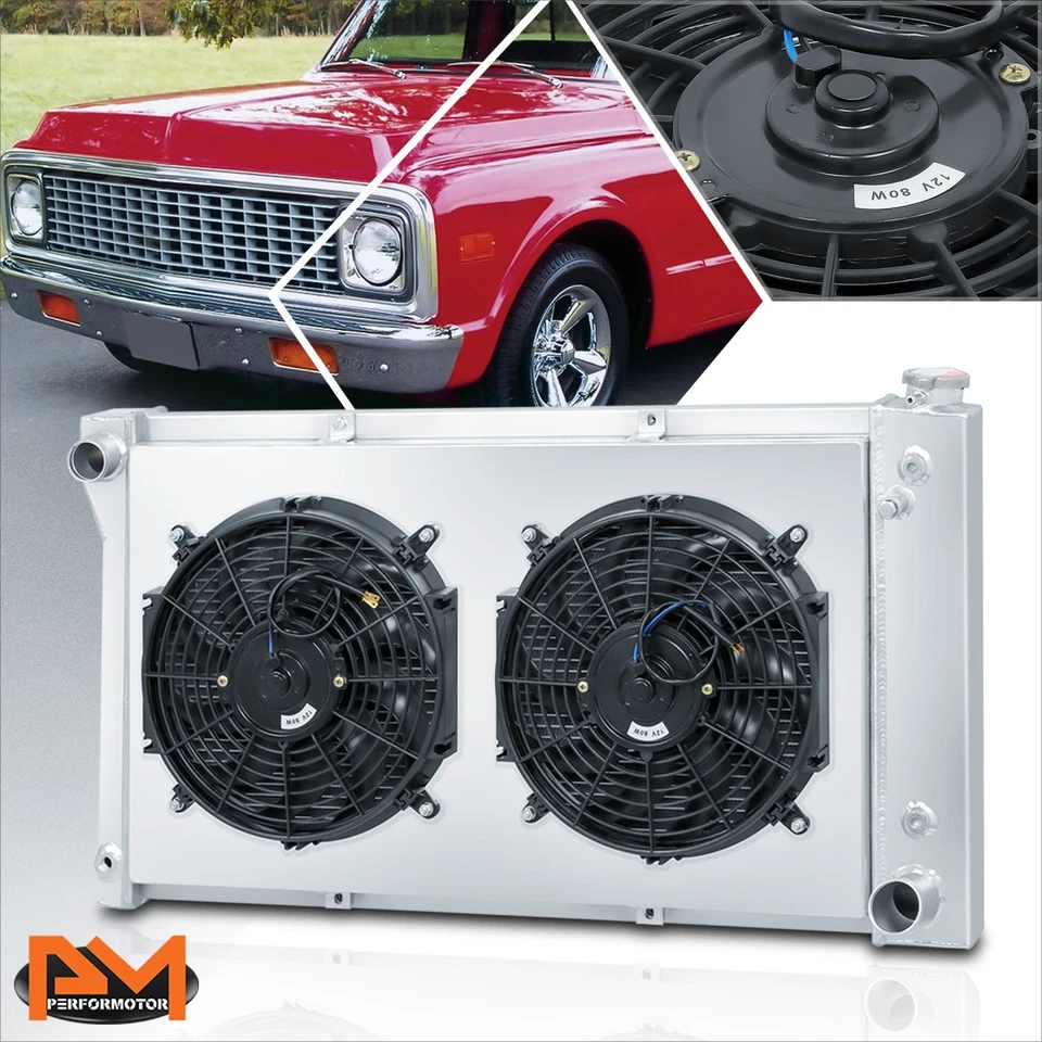Для 67-72 Chevy/GMC C/K пикап полный алюминиевый 3-рядный радиатор охлаждения с вентилятором плащаница - Изображение 1 из 4