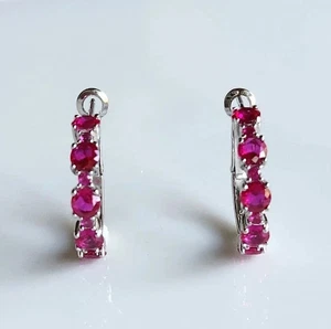 2Ct Round Cut Lab Created Pink Ruby Women's Hoop Earring 14K White Gold Plated - Picture 1 of 4