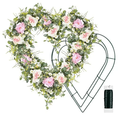  2 Pcs Floral Hoop Wire Wreath Frame Heart Shaped Garland Decorations - image 1 of 4