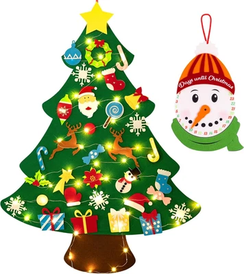 3Ft DIY Felt Christmas Tree Set + Snowman Advent Calendar - Xmas Decorations Wal - Image 1 of 4