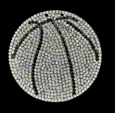 🩶🏀Basketball Rhinestone Iron-On Patch 2.5 inch 🩶 Crystal DIY Bling Applique - Image 1 of 4