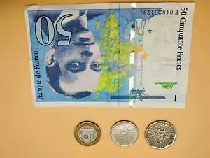 LOT Currency Republic Of France Coins 2 1 10 and Note 50 Cinquante Francs 1977on - Picture 1 of 17