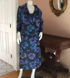 Vintage lila und blau Taft ärmelloses Kleid mit passender Jacke - Bild 1 von 10