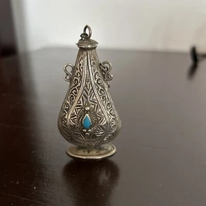 Lovely Antique Moroccan Sterling W/Turquoise Kohl Eyeliner Flask - Picture 1 of 7