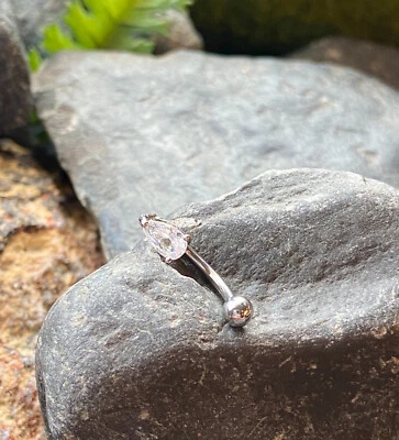 Juego de 1 puntas 3 mm circonita cúbica gema lágrima 16 g barra curva anillo para cejas calibre 16 Foto 1 de 4