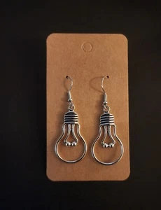 Jewelry Earrings Silver-tone Light Bulb Dangle Edison Fun Stocking Stuffer - Picture 1 of 2