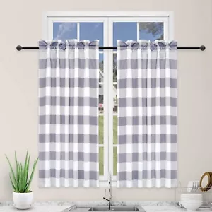 Buffalo Check Kitchen Tier Curtains Small Curtain 26" W x 36" L White and Gray - Picture 1 of 7