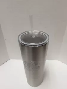 STARBUCK'S COLD CUP tumbler SILVER/ CLEAR LID & STRAW 24 oz - Picture 1 of 3