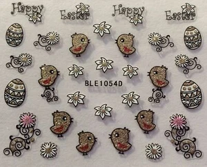 Nail Art 3D Stickers Glitter Decals Happy Easter Chick Flowers BLE1054D - Picture 1 of 2