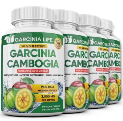 4 x Weight Loss Garcinia Cambogia w/ Apple Cider Vinegar ACV Fat Burner Pills - Image 1 of 4