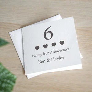 Tarjeta de aniversario de boda personalizada hecha a mano tarjeta de aniversario de hierro - Imagen 1 de 3