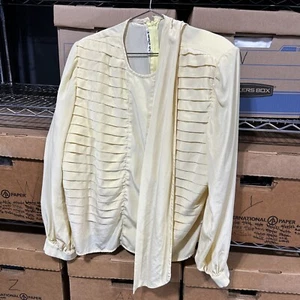 Blusa Camisa Amarilla T Vintage Años 80 David Hayes Talla M 100% Seda Corbata - Imagen 1 de 7