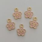 5pcs Mini Pink Flower Charms Pendants 9x11mm Enamel Gold Aus Free Postage