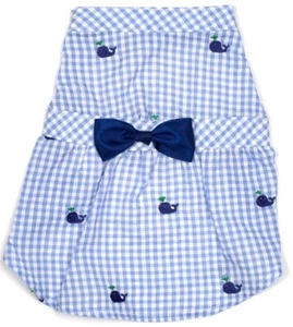 Preppy Blue Checked Whales Gingham Dog Dress by Worthy Dog - Picture 1 of 4