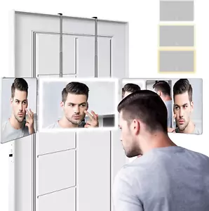 3 Way Mirror with 3 Colors Light, Rechargeable Self Cut Mirror Trifold Mirrors, - Picture 1 of 7