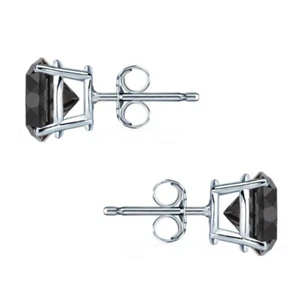 4 Ct Round Black Created Diamond Earrings Studs White Gold Plated Silver 925 - Picture 1 of 3