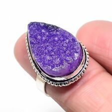 Purple Titanium Druzy Silver Plated Mother Gift Adjustable Ring Size Adst.