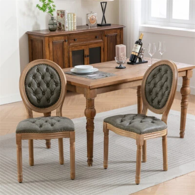 Set of 2 French Style Solid Wood PU Leather Upholstered Dining Chair Olive Green - Image 1 of 4