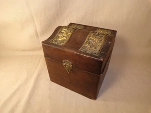 Antique Ornate Wood Box Dresser Jewelry Trinket Sewing Box Brass Trim French? - Picture 1 of 12