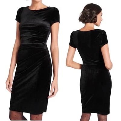 Modcloth Velvet Mini Dress Scoop neck Ruched Short Sleeve Black NEW Womens 1X - Image 1 of 4