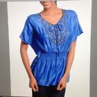 NEW Blue Short Sleeve Empire Waist Top with Studded Details Size Medium or Large