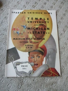 ¡¡De colección!! Programa de fútbol americano universitario Michigan State Vs Temple 1949 - Imagen 1 de 5