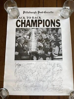 VTG 1992 Poster Pittsburgh Post-Gazette Penguins 18x24 back to back champions - Image 1 of 4