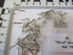 50 Lachs Doppelhaken Silber Gr. 10s Rivalen Fliegenmaterialien  - Bild 1 von 1