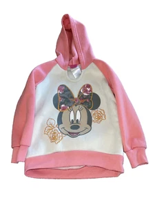 Disney White  Coral Pink Minnie Mouse Sweatshirt Pullover Hoodie Girl's Size 4T - Picture 1 of 3