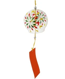 Japanese Wind Chime Edo Furin Red Firework Glass Wind Bell Made in Japan - Picture 1 of 7