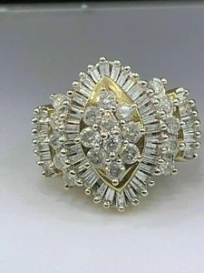2Ct Round Cut Lab Created Diamond 14k Yellow Gold Plated Cluster Engagement Ring - Picture 1 of 7