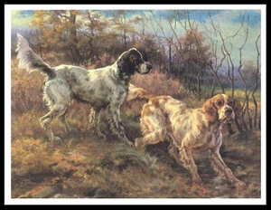 ENGLISH SETTER DOGS AT WORK LOVELY VINTAGE STYLE DOG ART PRINT POSTER - Picture 1 of 1