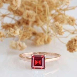 14k Rose Gold Natürlich Granat Und Moissanit Edelstein Solitaire Verlobungsring - Bild 1 von 5