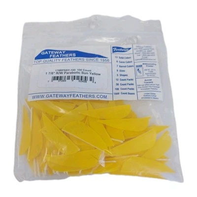 100 Pack Gateway Feathers 1 7/8" Right Wing: Parabolic Sun Yellow 178RPSSY-100 - Image 1 of 4