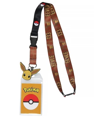 Pokemon 133 Eevee ID Badge Holder Lanyard With Rubber Charm and Break Away Clip - Image 1 of 3