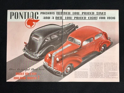 1936 Pontiac Color 2 Page antique car Ad color Advertisement - Image 1 of 4